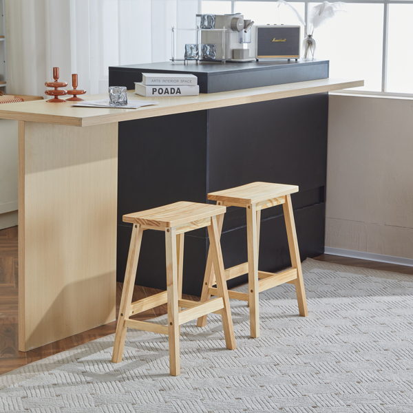 Set of 2 Saddle Seat Counter Stools, 24" Wood Bar Stools for Dining Room Kitchen Pub Chair, Wood Color