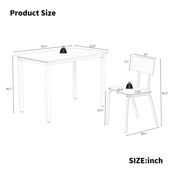 5-Piece Dining Table Set with 4 Chairs, 43" Kitchen Table & Chairs Set for 4, Dining Room Table with Metal Frame & MDF Board, Perfect for Small Space, Easy Clean