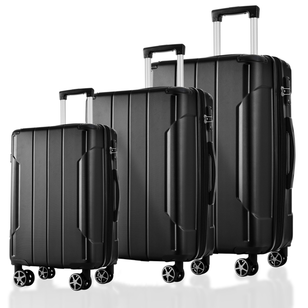 Luggage Sets 3 Piece, Expandable Hard shell ABS Suitcases with Double Spinner, Travel luggage Set with TSA Lock (20/24/28inch, Black Brown)