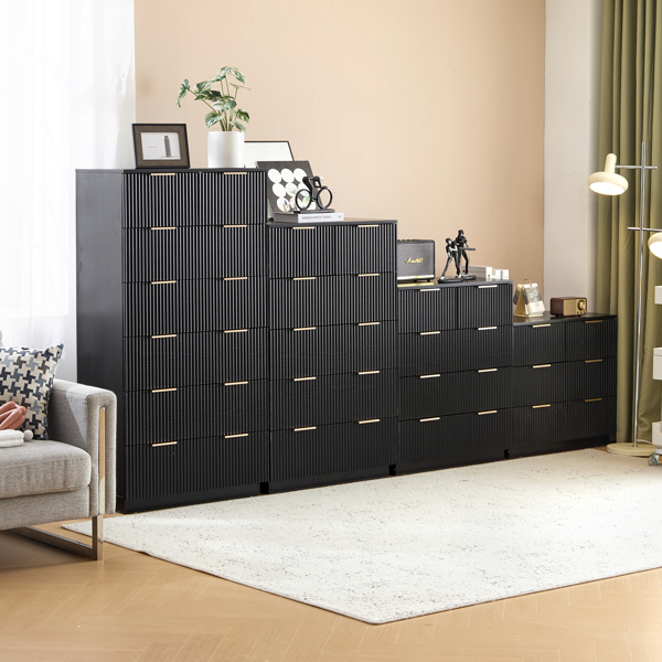 FCH Black P2 Particle Board and Density Board Wavy Pattern Drawer Front Three-Level Four-Drawer Bedside Cabinet