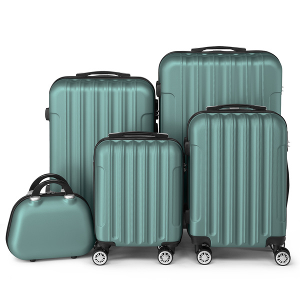 Product Name: FCH Vertical Stripe Five-Piece Set ABS Luggage 16in, 20in, 24in, 28in + 12in Handbag with ABS Material and Steel Telescopic Handle in Trendy Turquoise