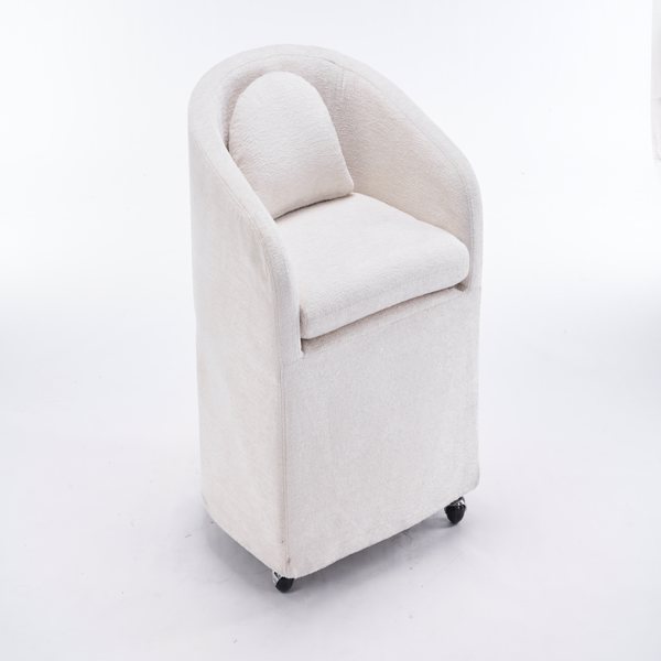 059-Set of 1 Chenille Fabric Dining Armchair With Back Cushion and Universal Wheels,Beige