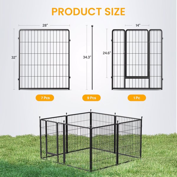 Dog Playpen 32 Inch 8 Panles, Ideal Dog Fence for Small/Medium Dogs Indoor & Outdoor Bliss, Perfect Dog Pen for Camping, Yard, RV, Garden Fence, Black