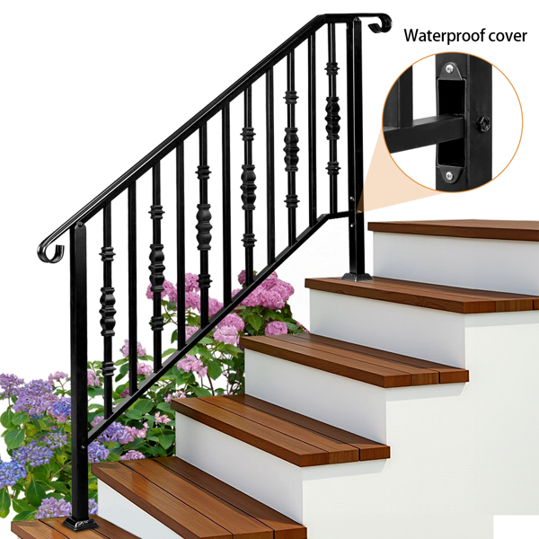 Matte Black Outdoor 4 Level Iron Handrail