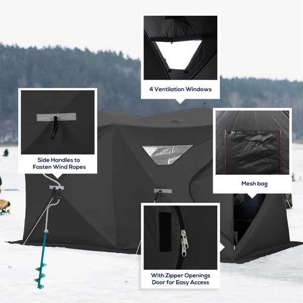 8  Person Pop-up Ice Fishing Tent,Black Ice Shanty  141.75" L x 70.75" W x 70.75" H