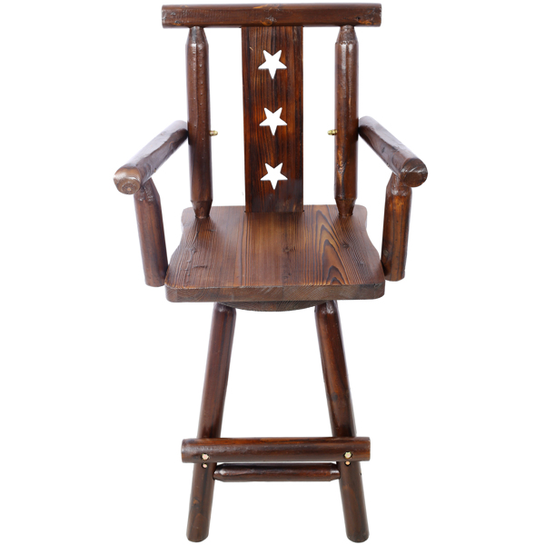 Rustic Bar Stool - Fir Wood Construction, Chair withDecorative Star Backrest, Footrest,Wide Armrest, Rustic Kitchen Stool, Tall Bistro Chair for Dining Room, Restaurant, Pub, 4-Foot,brown color