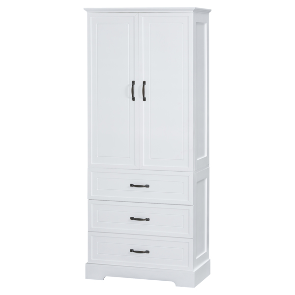 Tall Bathroom Storage Cabinet, Cabinet with Two Doors and Drawers, Adjustable Shelf, MDF Board, White