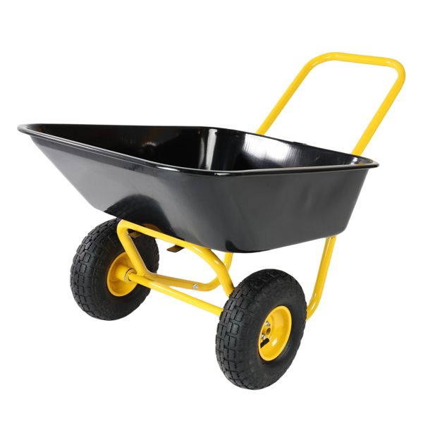 Two-wheeled barrow, garden cart, 10-inch pneumatic wheels(Yellow + Black)