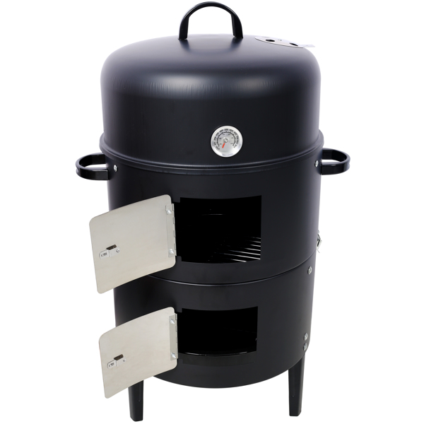 17 Inch Steel Charcoal Smoker, Heavy Duty Round BBQ Grill for Outdoor Cooking, Black