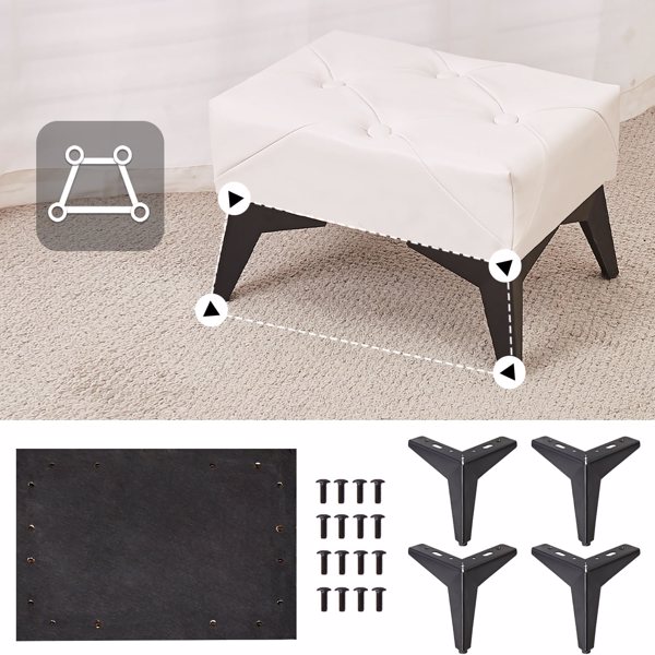 Small Footstool Ottoman, Leather Riveted Soft Footrest Ottoman with Iron Legs, Sofa Footrest Extra Seating for Living Room Entryway Bedroom White