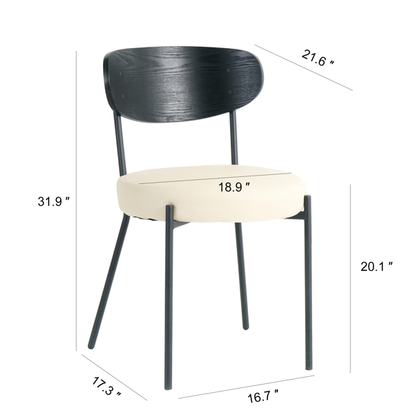 Modern simple table with a glass round table and four chairs. Transparent tempered glass countertop, black wood grain spray legs, suitable for kitchen living room dining room (set of 5)