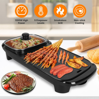 2 in 1 Hot Pot with Grill, Electric Hot Pot 2 in 1 Hot Pot BBQ Grill, Removable Hotpot Pot 1300W /Large Capacity Power Separate Temperature Control, Electric Grill for 2-6 People