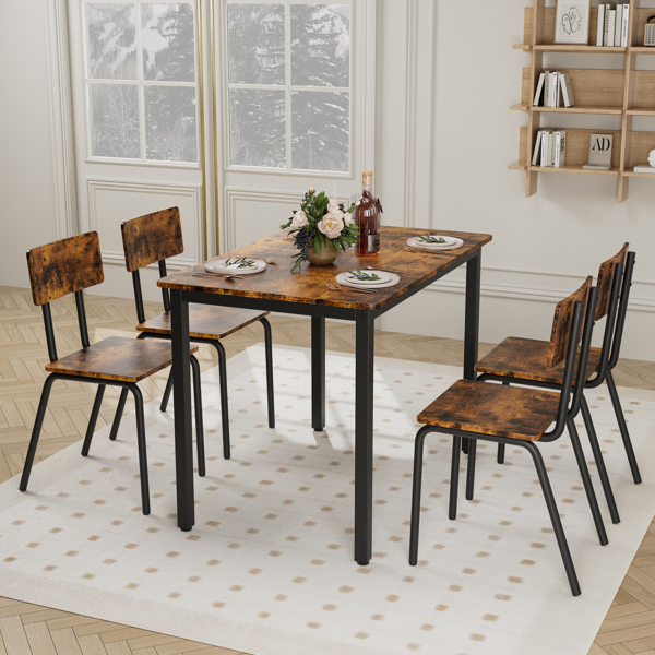 5-Piece Dining Table Set with 4 Chairs, 43" Kitchen Table & Chairs Set for 4, Dining Room Table with Metal Frame & MDF Board, Perfect for Small Space, Easy Clean