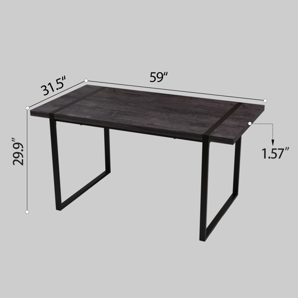 59 " dining table modern industrial rectangular MDF black , 4-6 people, 1.5" thick engineering wood tabletop and black rectangular metal legs, used for home & kitchen 