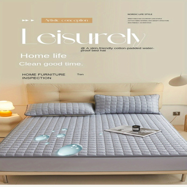 (Cream white 150cm*200cm) Cotton-Padded Waterproof Mattress Protector, Dust-Proof Bed Cover (Without Pillow and Core). Soft, Comfortable Solid Color Bedding Sheet for Bedroom, Guest Room. (Maybe YunEx