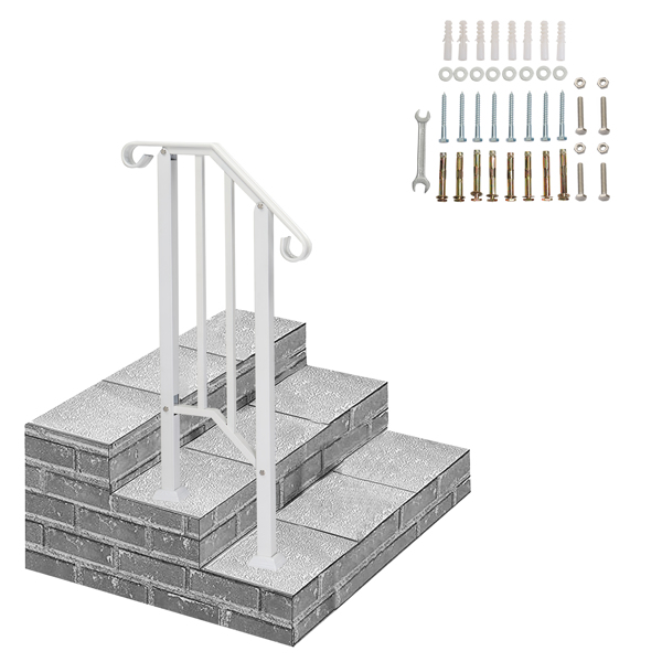 Handrails for Outdoor Steps, Iron Handrail Fits 1 Step, Transitional Handrail with Installation Kit, White（same as 20776451）