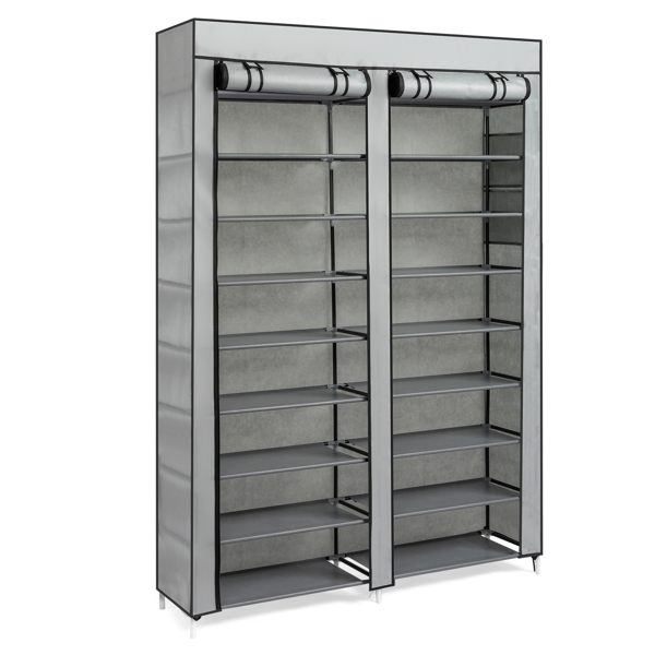 FCH Double Row 10-Tier Non-Woven Fabric Shoe Cabinet with Iron Pipes and Plastic Components, Gray