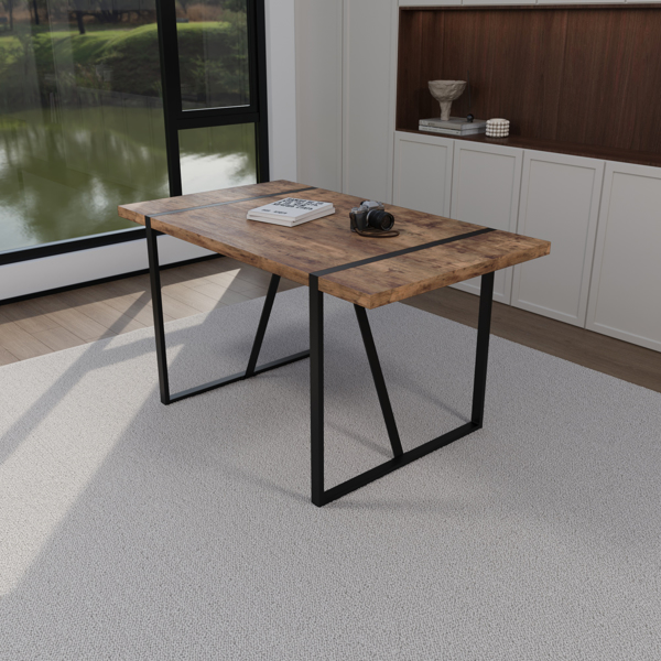 55英寸MDF深色木制餐桌和现代餐椅4件套，中世纪木制厨房餐桌套，矩形金属底座，餐桌和绒面椅-8