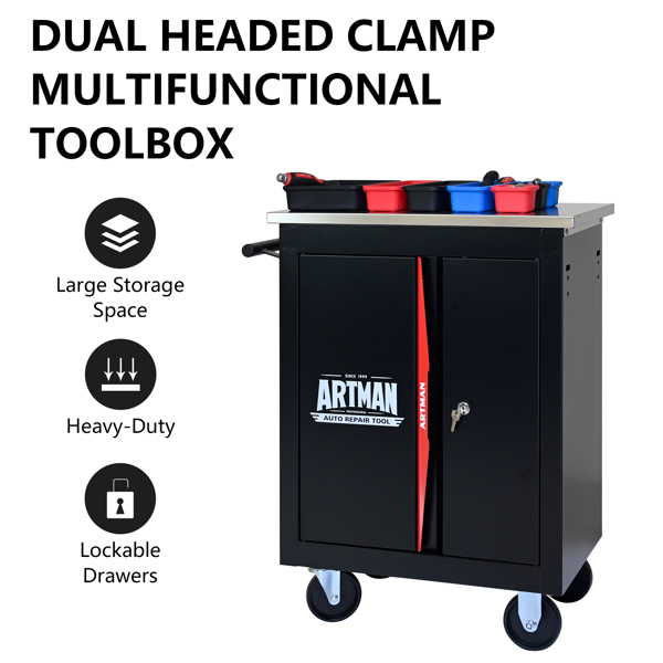 DOUBLE-DOOR CLAPBOARDl MULTI-FUNCTION TOOL CART--BLAK&RED