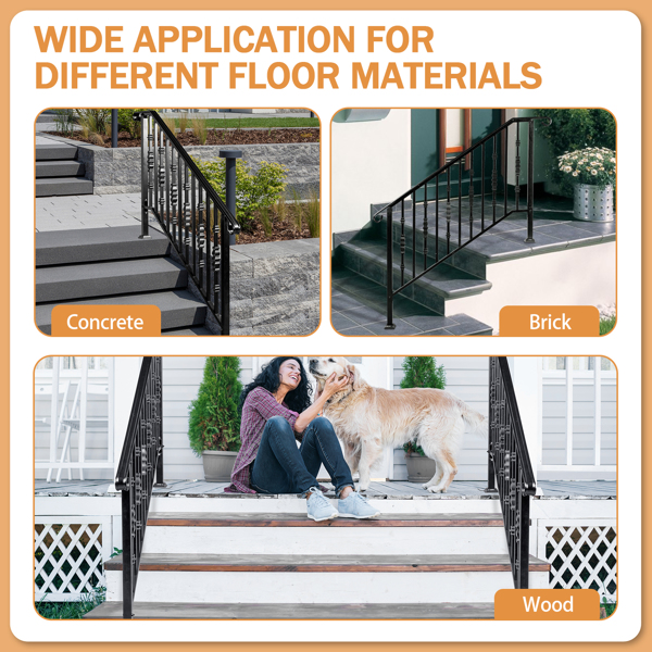 Matte Black Outdoor 4 Level Iron Handrail