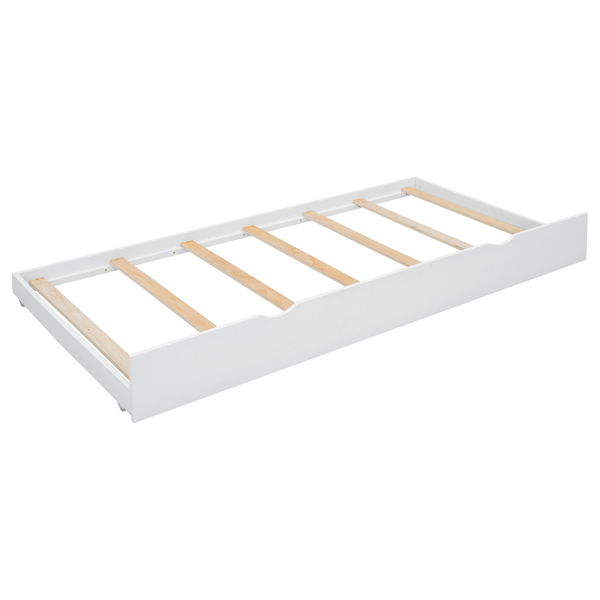 Queen Size Wooden Storage Platform Bed, with 2 Big Drawers, Twin-XL Size Trundle, White