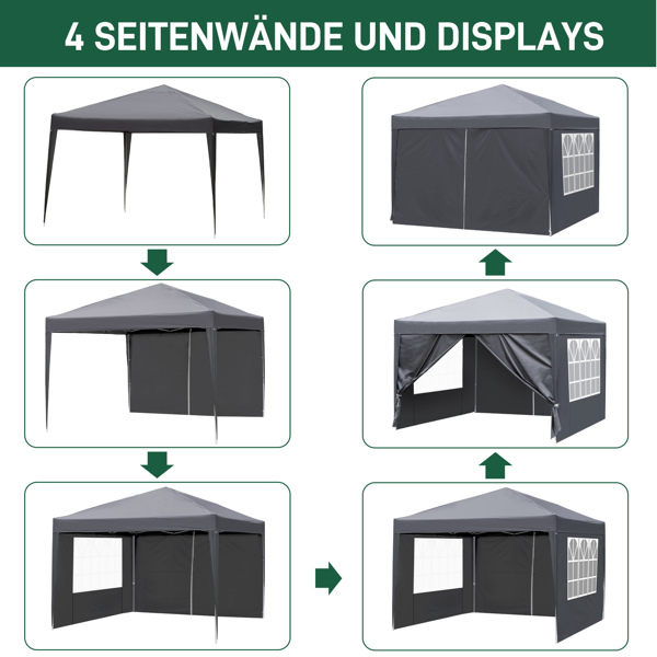 10x10ft Outdoor Pop Up Canopy, Portable Instant Canopy Tent with 4 Sidewalls for Outdoor Events Party Wedding Birthday Graduation, Dark Grey