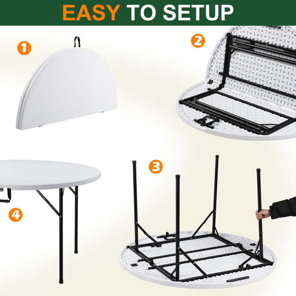 【Replace 94515737】48inch Round Folding Table Outdoor Folding Utility Table White