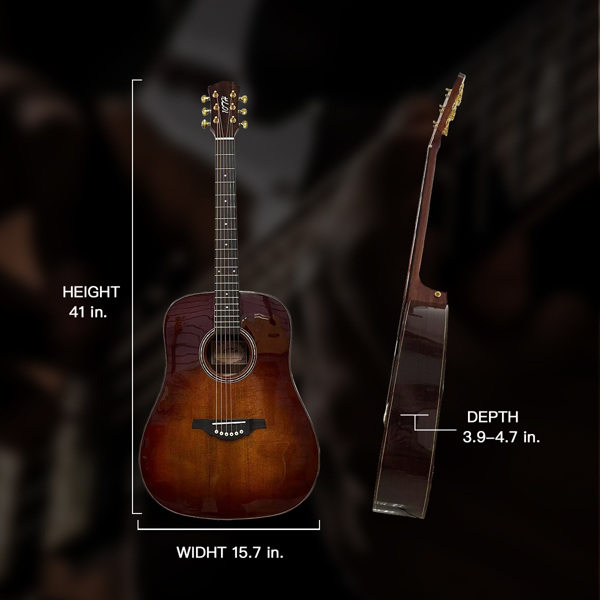 6-string beginner Solid Spruce round corner retro colored acoustic guitar, rosewood fingerboard, colored finish, right