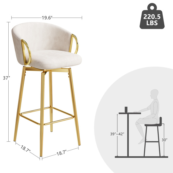 Dining Chairs Set of 2 Modern style 360°Swivel Bar Chairs with simple design, comfortable high stools, and flexible dining chairs suitable for bars, restaurants,Velvet Bar Chair Beige