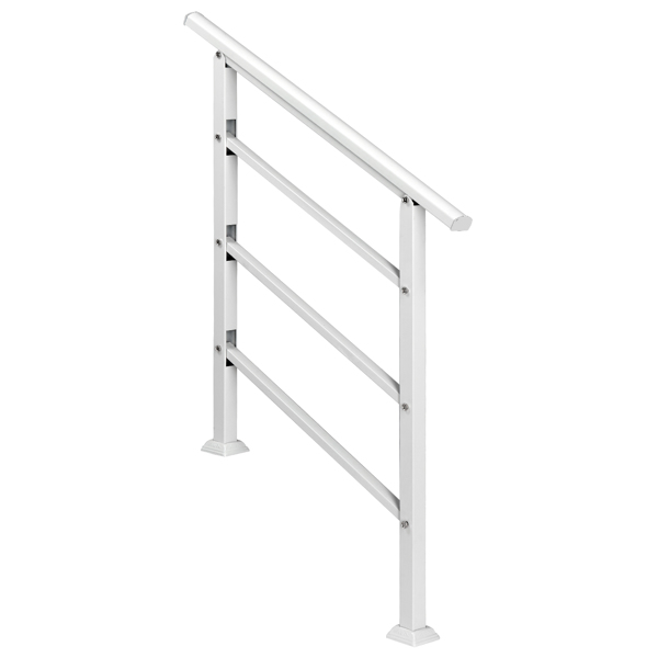 Handrails for Outdoor Steps, Wrought Iron Handrail Fits 1 or 3 Steps, Transitional Handrail with Installation Kit, White