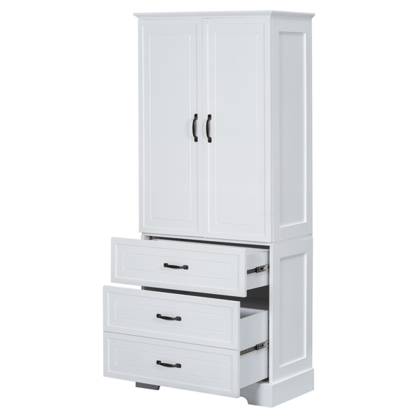 Tall Bathroom Storage Cabinet, Cabinet with Two Doors and Drawers, Adjustable Shelf, MDF Board, White