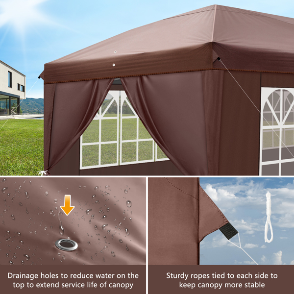 3 x 6m Two Windows Practical Waterproof Folding Tent Dark Coffee  Folding Tent