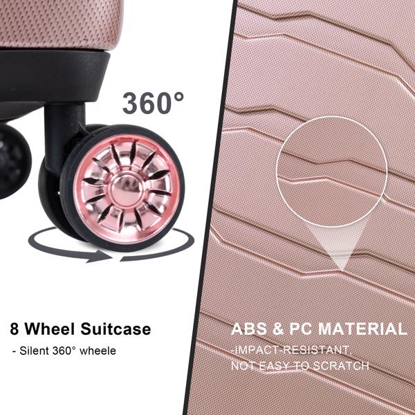 Luggage Sets ABS+PC Hardshell 3pcs Clearance Luggage Hardside Lightweight Durable Suitcase sets Spinner Wheels Suitcase with TSA Lock (20/24/28), RoseGold