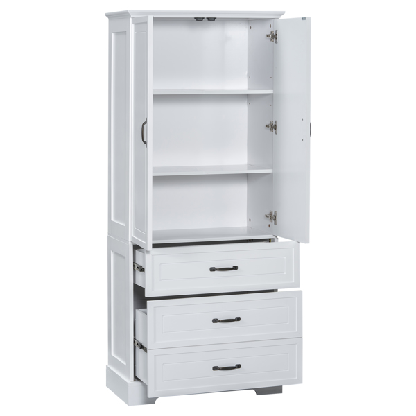 Tall Bathroom Storage Cabinet, Cabinet with Two Doors and Drawers, Adjustable Shelf, MDF Board, White