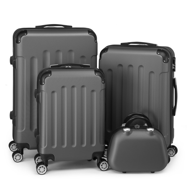 FCH Corner-Protected Four-Piece Set ABS Luggage 20in, 24in, 28in + 12in Handbag with ABS Material and Steel Telescopic Handle in Classic Dark Grey