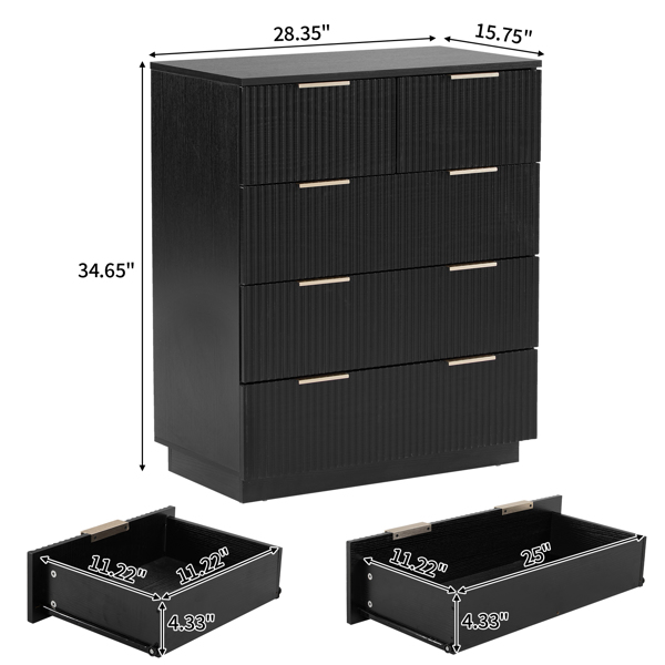 FCH Black P2 Particle Board and Density Board 724194cm Wavy Pattern Drawer Front Four-Level Five-Drawer Cabinet