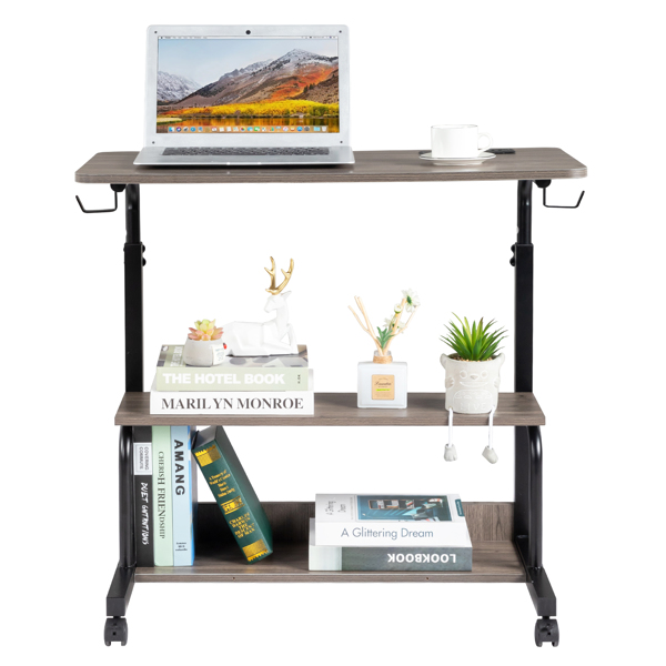 FCH Grey Oak P2 15MM Particle Board with Melamine Coating Adjustable Computer Desk with 3 USB + 2 AC Outlets