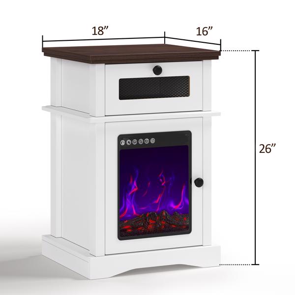 LED Fireplace Nightstand with Drawer,Adjustable Light Bedside Table for Bedroom, Living Room