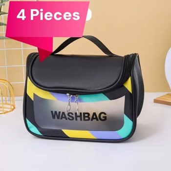 4-Piece Women\\'s Multi-Functional Cosmetic Bag with large capacity and travel-friendly for storing makeup brushes and toiletries. It has a wet/dry separation design