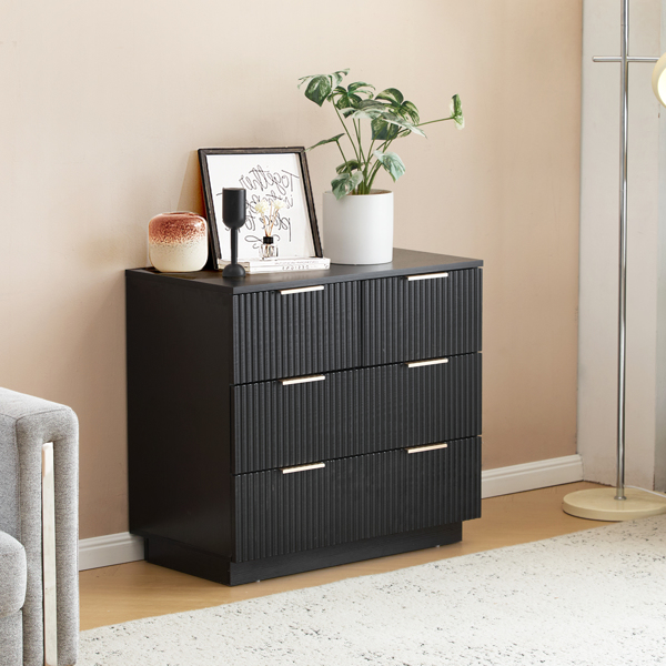 FCH Black P2 Particle Board and Density Board Wavy Pattern Drawer Front Three-Level Four-Drawer Bedside Cabinet