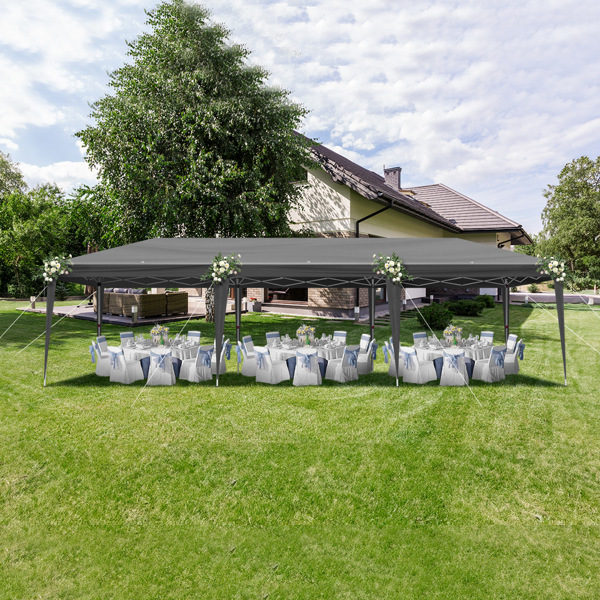 10x30ft Outdoor Pop Up Canopy, Portable Instant Canopy Tent for Outdoor Events Party Wedding Birthday Graduation, Dark Grey