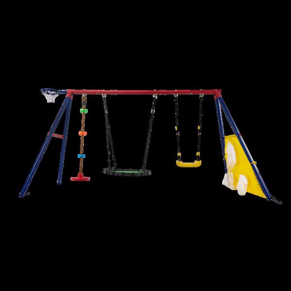 XNS093 rinbow colour interesting three swingset with Textilene swing and Tree Swing Disc metal plastic safe swing seat 550lbs for outdoor playground for age 3+