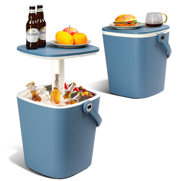 Outdoor Cooler Table, 4 Gallon Portable Cooler Side Table with Handle, Bottle Opener and Lift Top Lid, All-Weather Resistant Patio Cooler Ice Cool Bar for Camping, Picnic, Beach, Pool, Party