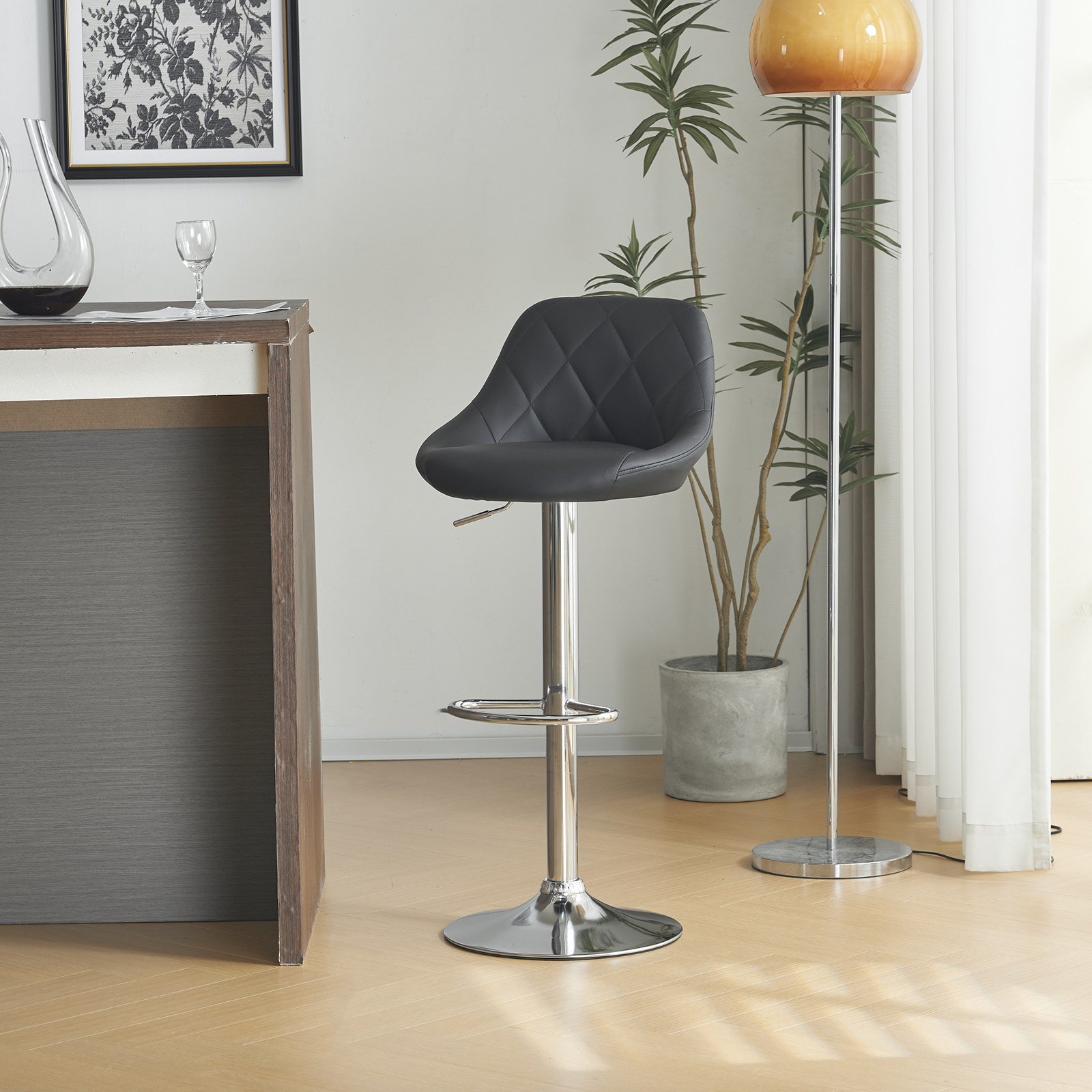 Set Of 2 Pu Leather Swivel Bar Stools With Backrest For Kitchen_voghion.com