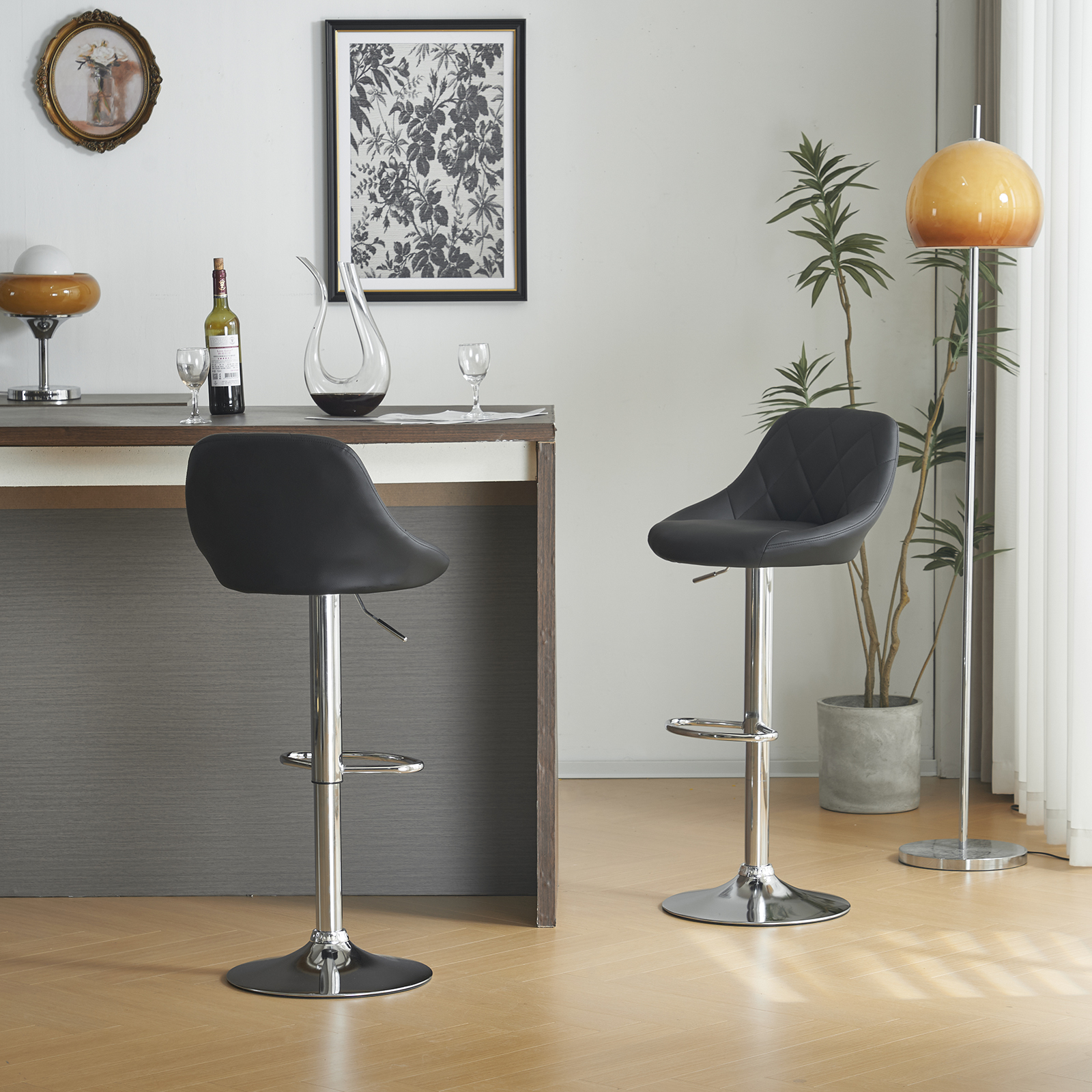 Set Of 2 Pu Leather Swivel Bar Stools With Backrest For Kitchen_voghion.com