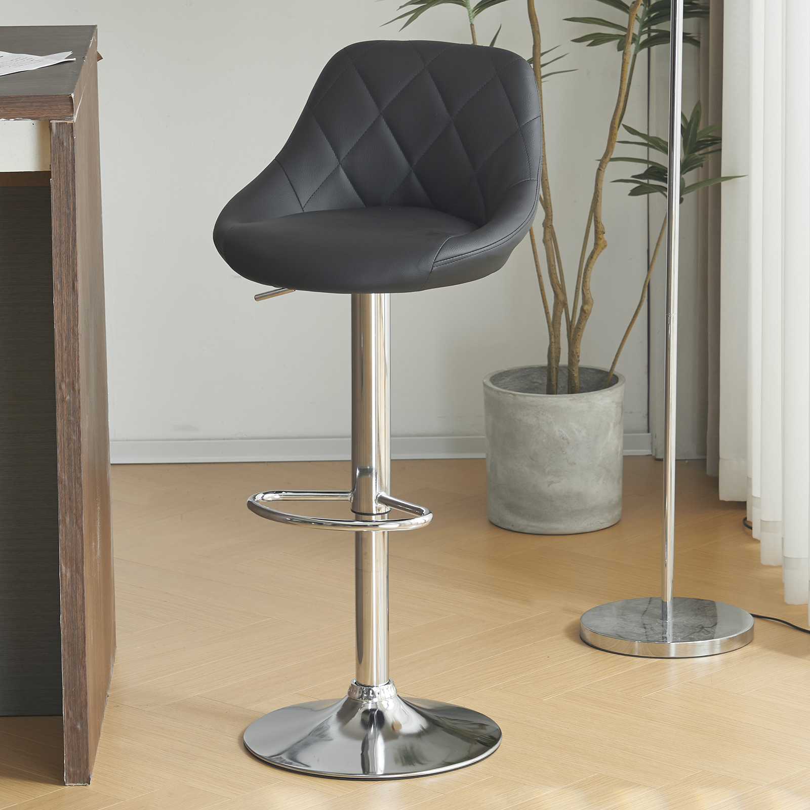 Set Of 2 Pu Leather Swivel Bar Stools With Backrest For Kitchen_voghion.com