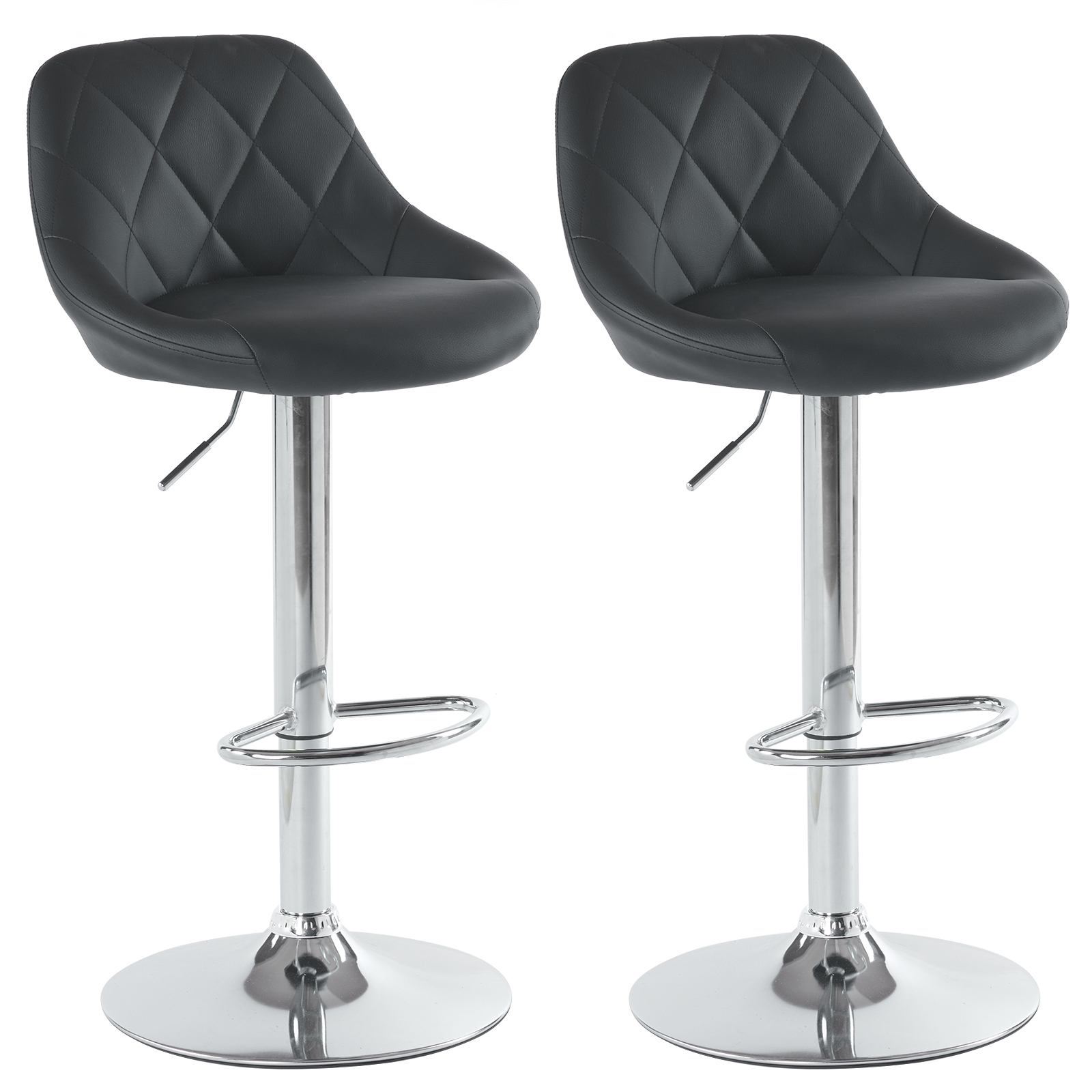 Set Of 2 Counter Bar Stools, PU Leather Bar Stool, Adjustable Lift Height Swivel Stool With Comfortable Backrest For Home Office Kitchen Bar, Black_voghion.com