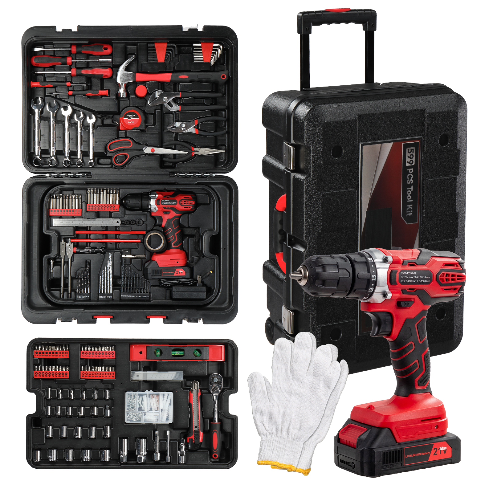 599 PCS Home Tool Set Kit, Auto Repair Tool Kit with Rolling Tool Box view 1