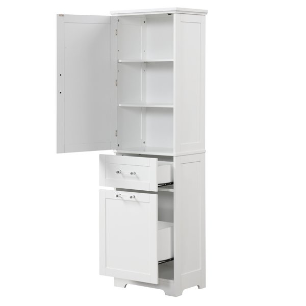 Tall Bathroom Storage Cabinet, Freestanding Storage Cabinet with Two Different Size Drawers and Adjustable Shelf, MDF Board with Painted Finish, White