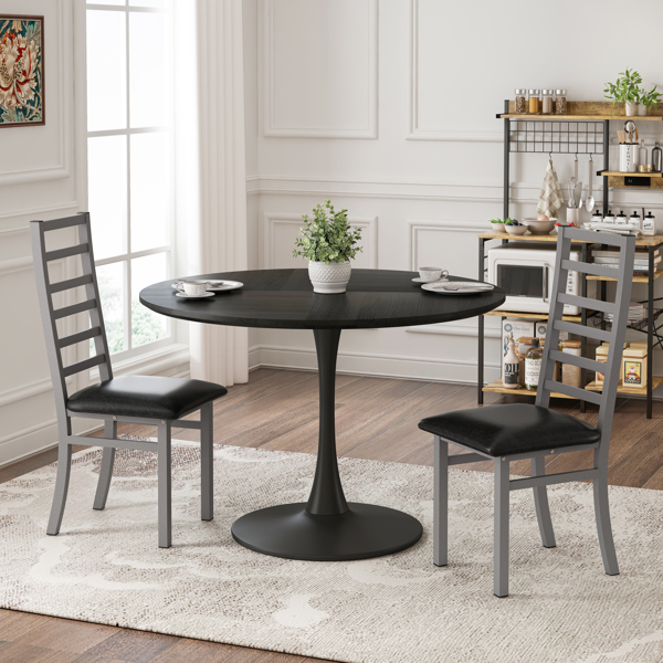 Dining Table Set for 2, 47 Inch Tulip Table with 2 Chairs for Dining Room ,Coffee Shop ,Small Spaces(Black Dining Table and Gray Dining Chair )